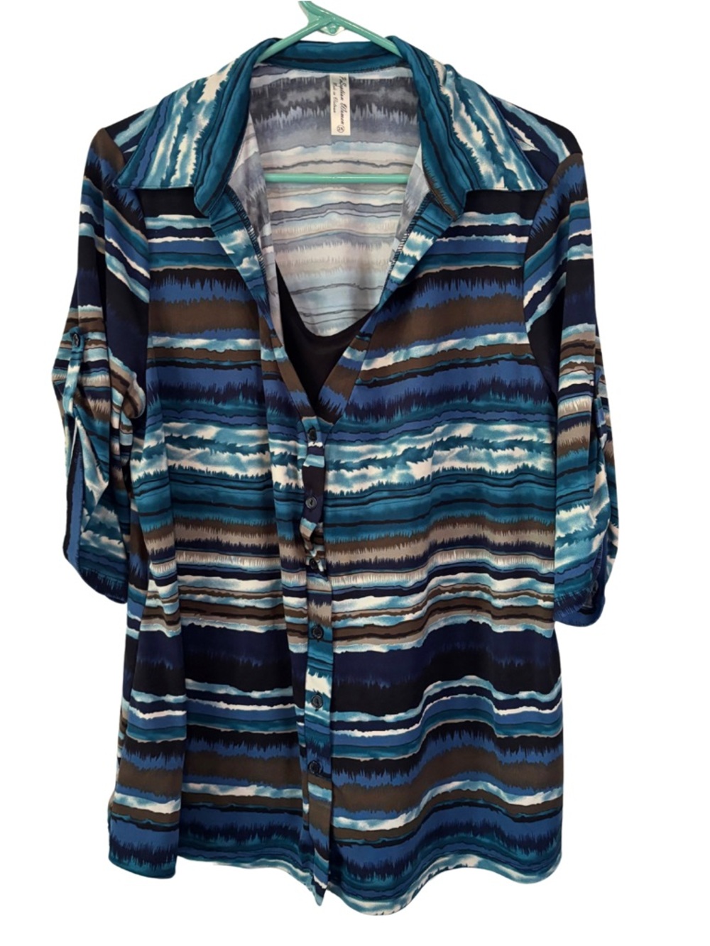 3/$20 PerSeption Women's Striped Button Down 3/4 Sleeve Blouse